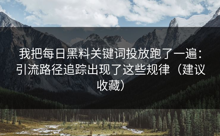 我把每日黑料关键词投放跑了一遍：引流路径追踪出现了这些规律（建议收藏）